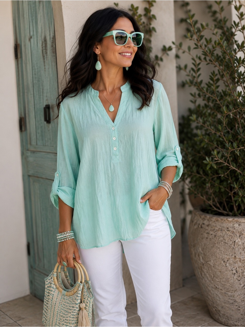 2x Light Mint Button-Up Tunic